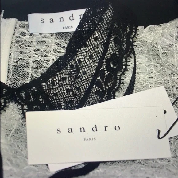 Sandro Flavia Dress Black White Eyelash Lace Flare Brocade - Picture 14 of 15